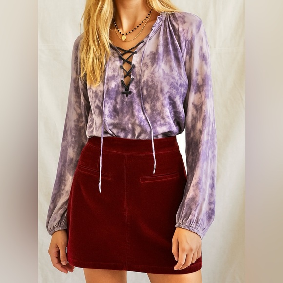 Free People Dresses & Skirts - Vintage‎ y2k Free People Velvet Burgundy Mini Skirt Boho Retro Indie Fits Med